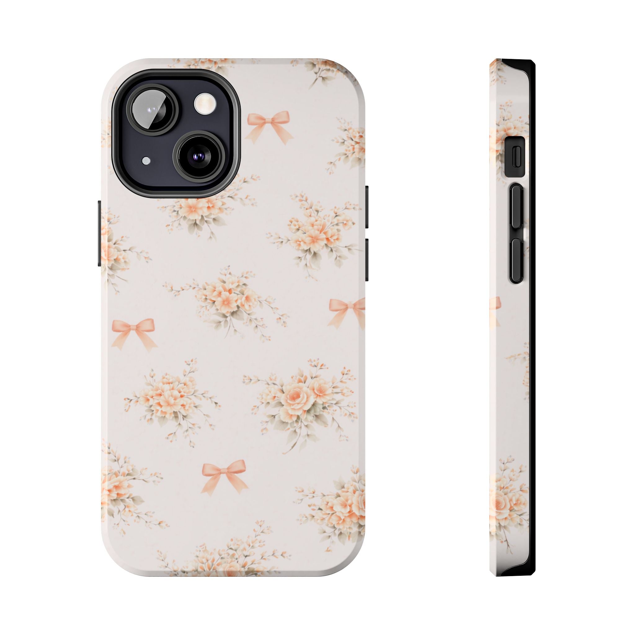 Vintage Peach Floral Bouquet iPhone Case, Tough Pastel Bow Pattern