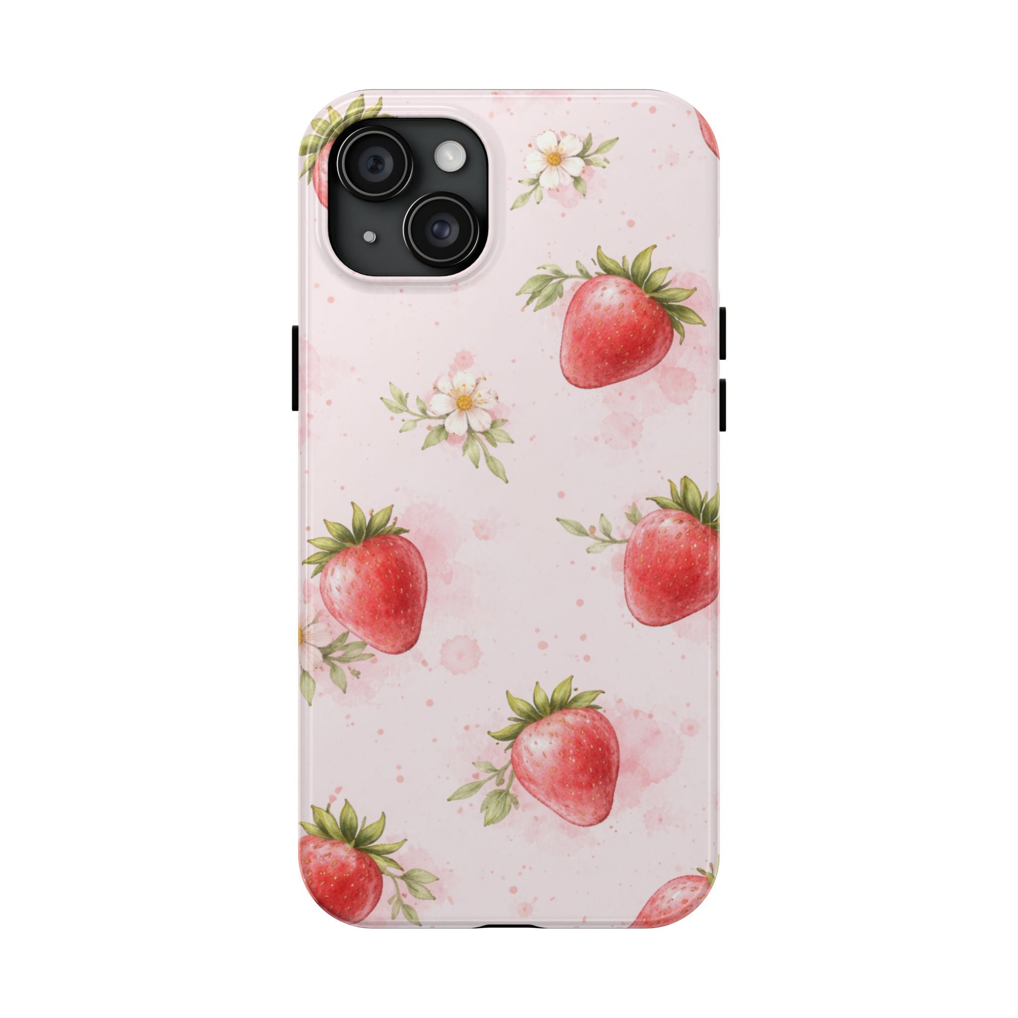 Watercolor Strawberry Phone Case, Pink Floral Fruit Pattern