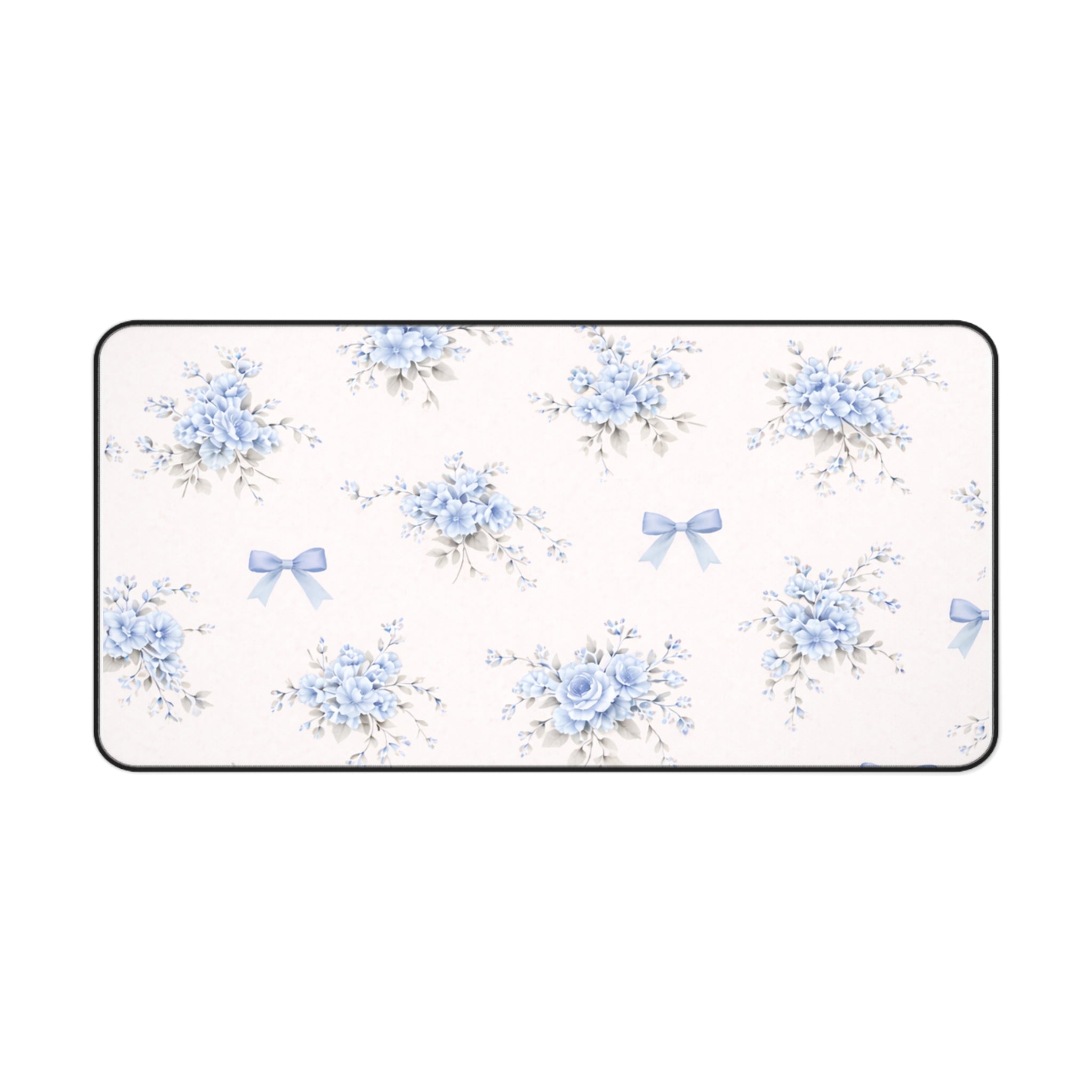 Blue Floral Bouquet Desk Mat | Vintage Roses and Bows