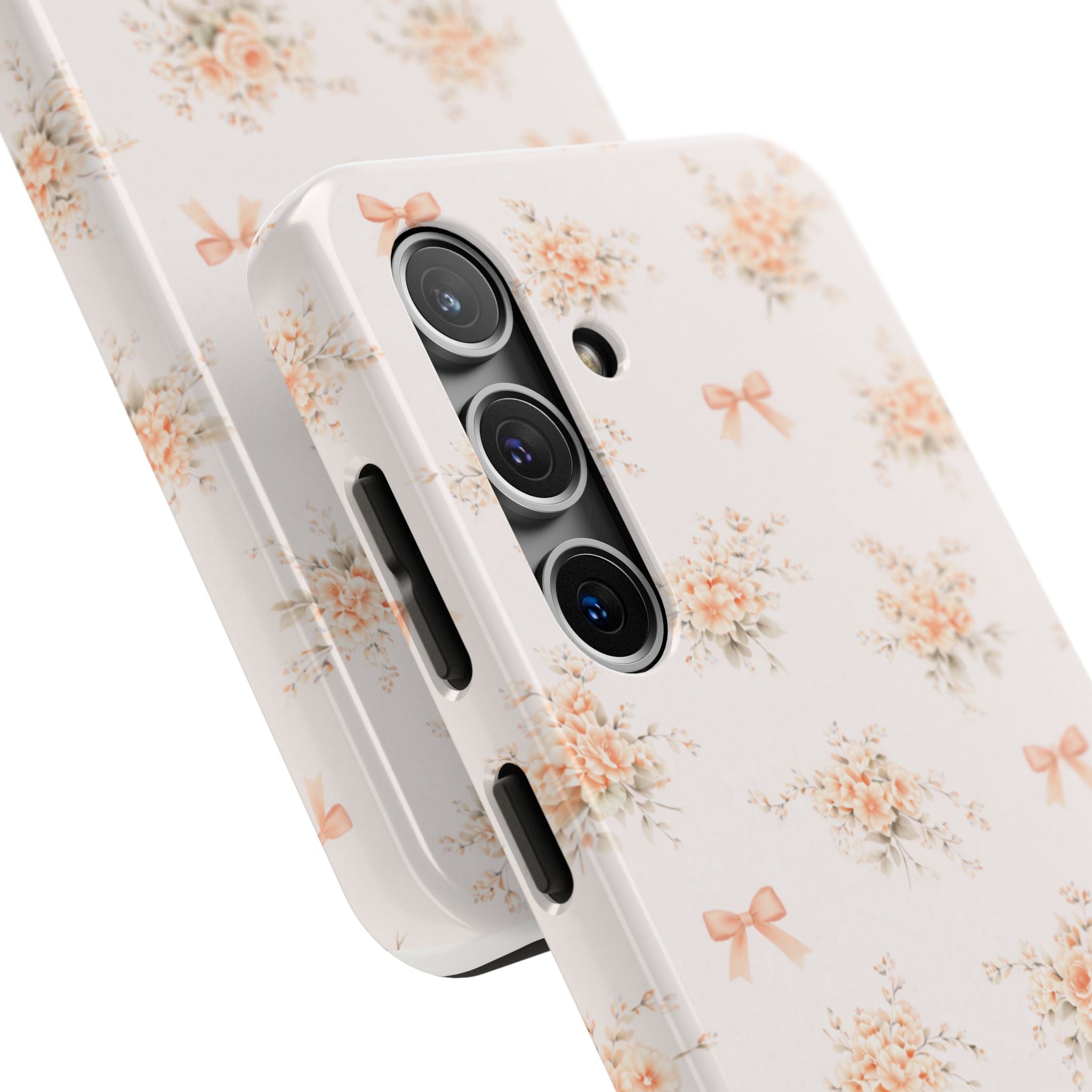 Vintage Peach Floral Bouquet   Samsung Galaxy  Case | Bow Pattern, Pastel Floral