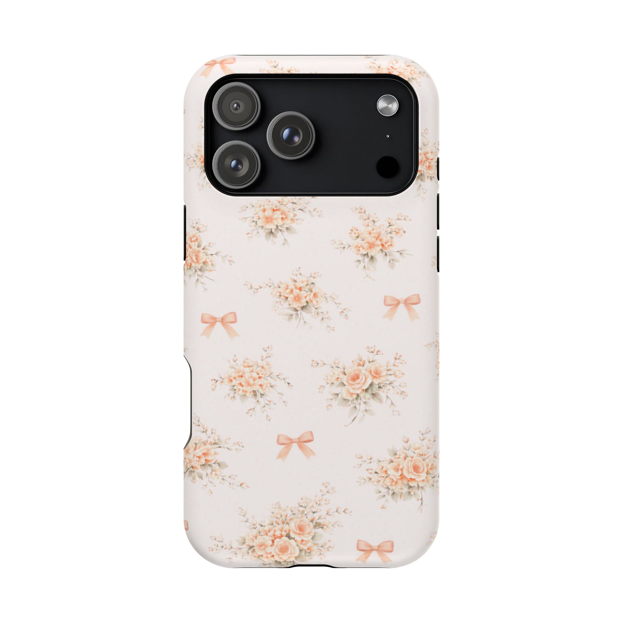 Vintage Peach Floral Bow iPhone Case | Magnetic Impact-Resistant Case