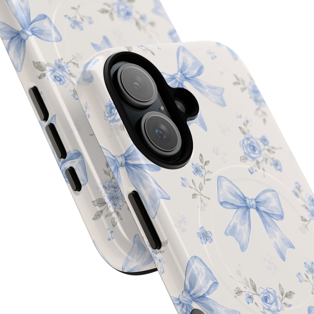 Floral Blue Bow iPhone Case – MagSafe Compatible
