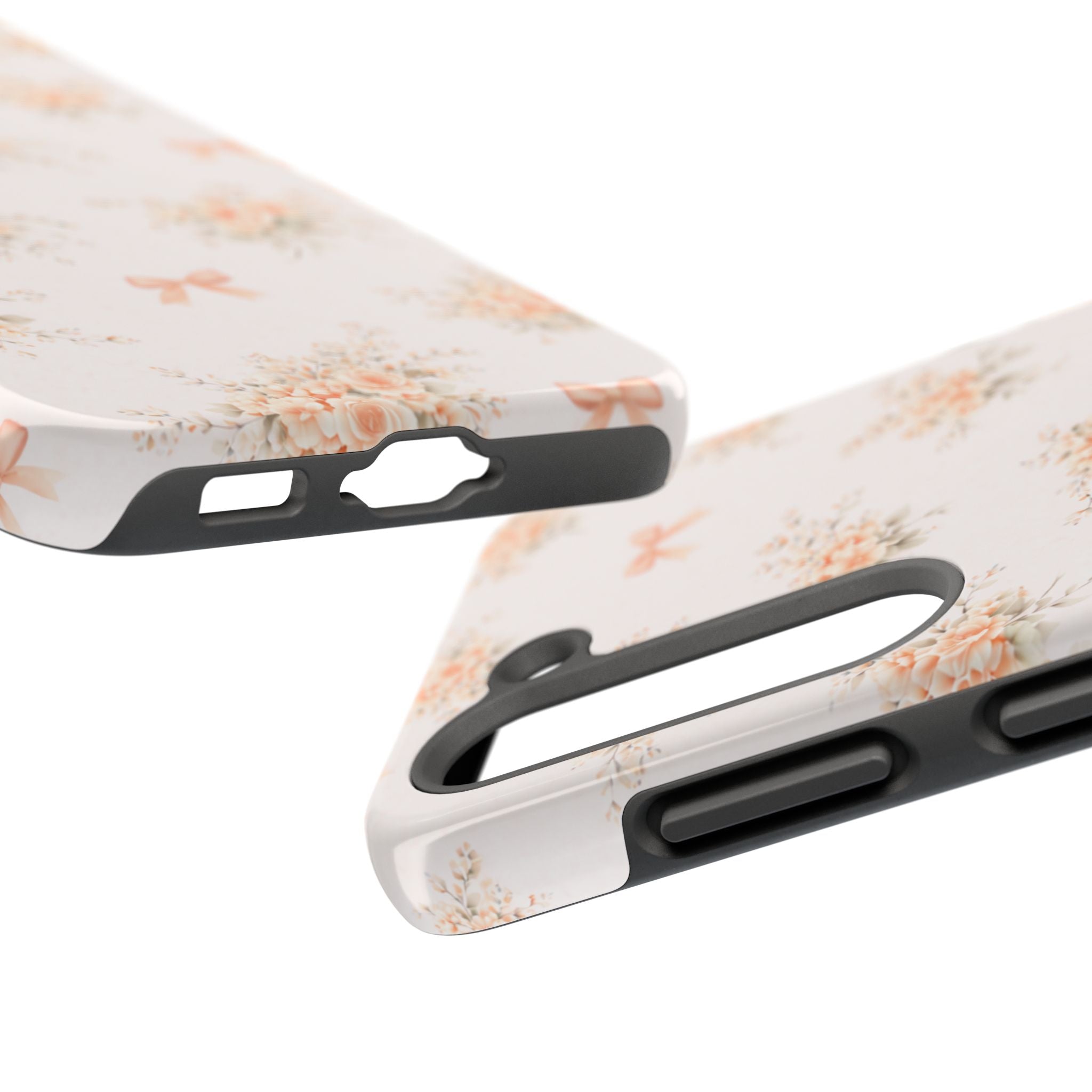 Vintage Peach Floral Bouquet Samsung Galaxy Case, Bow Pattern Pastel Floral