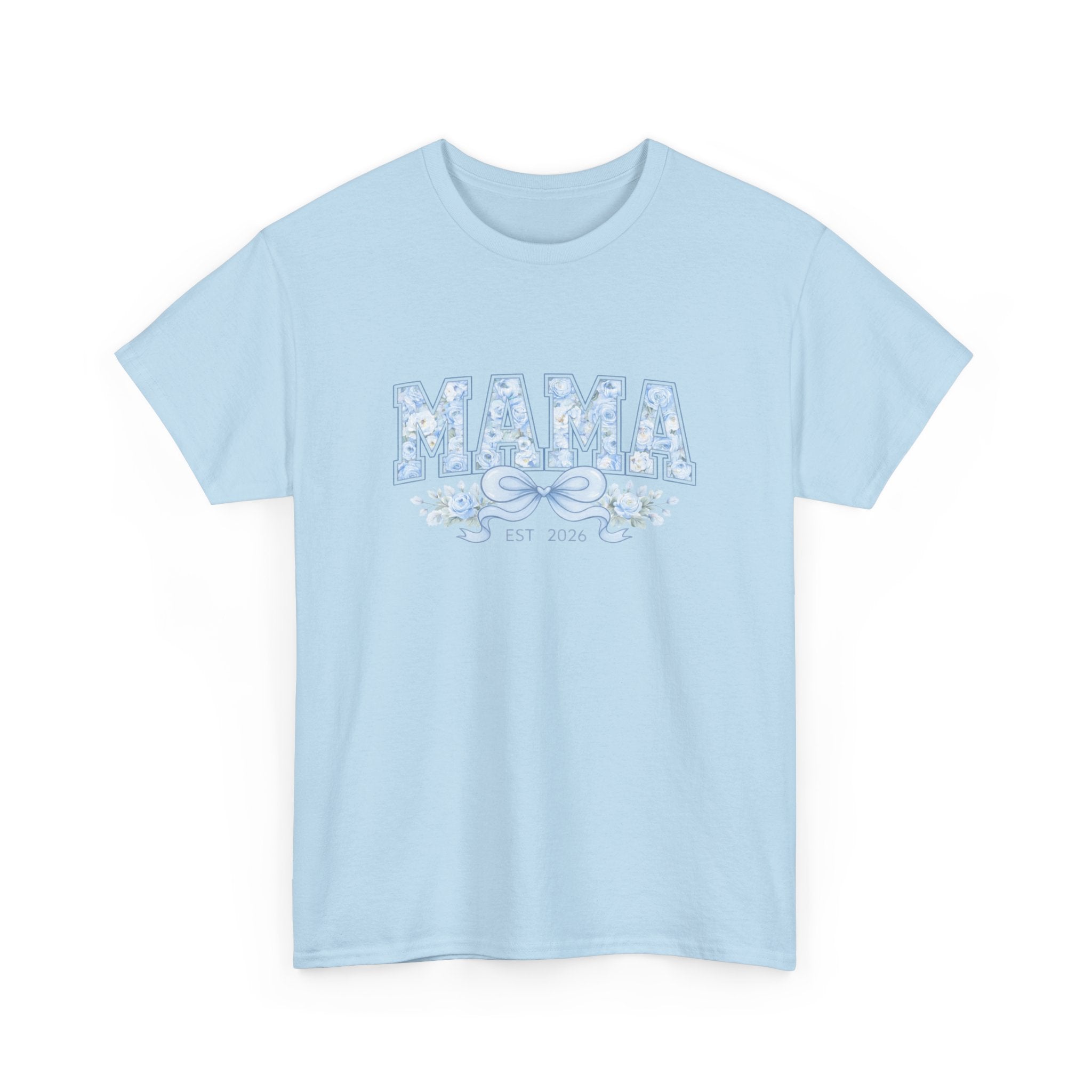 Mama Floral Bow T-Shirt — 'MAMA' Blue Vintage Floral Tee (Mother’s Day Gift)