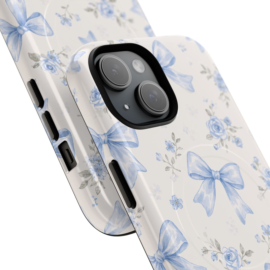 Floral Blue Bow iPhone Case – MagSafe Compatible