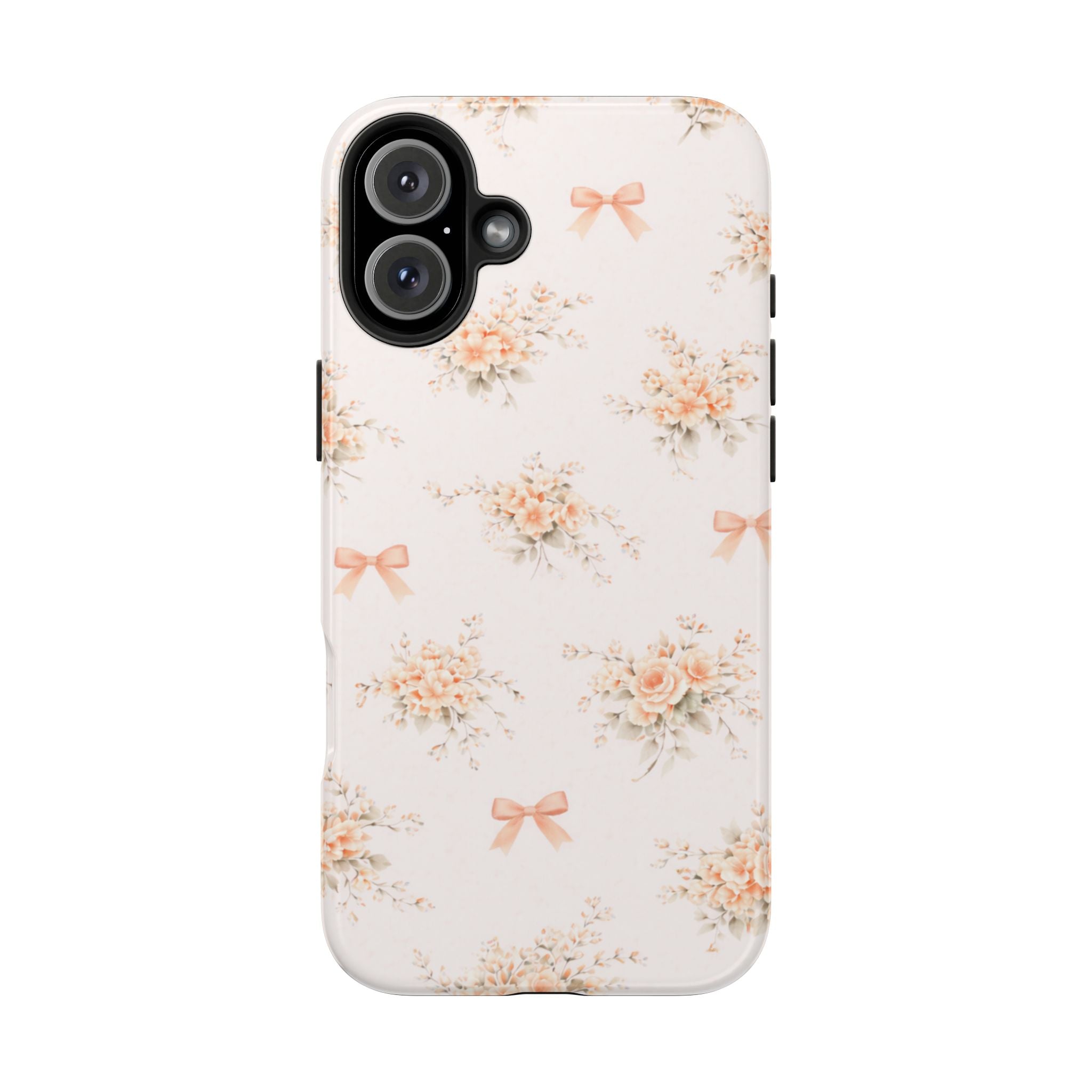 Vintage Peach Floral Bouquet iPhone Case, Tough Pastel Bow Pattern