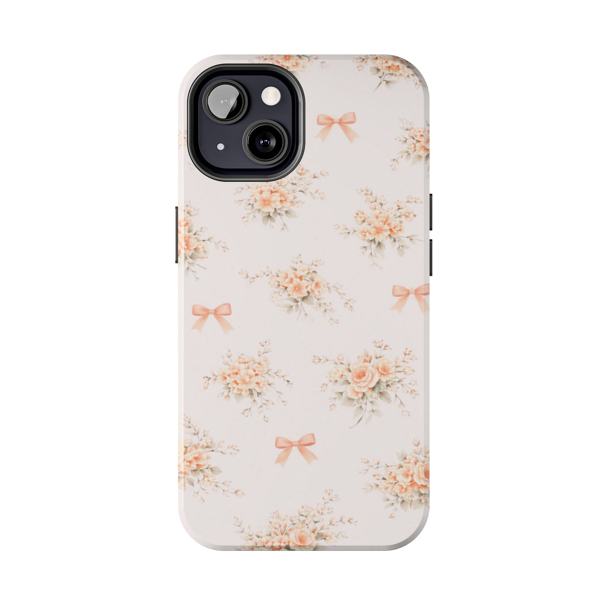 Vintage Peach Floral Bouquet iPhone Case, Tough Pastel Bow Pattern