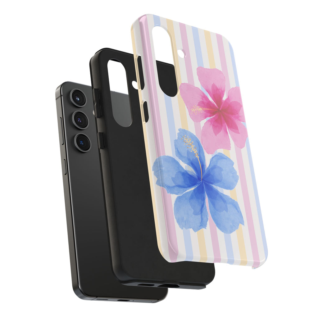 Hibiscus Stripe Tough Samsung Case – Pink & Blue Floral Protective Cover