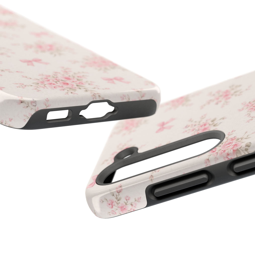 Pink Floral Bouquet Samsung Galaxy Tough Phone Case, Vintage Roses and Bows