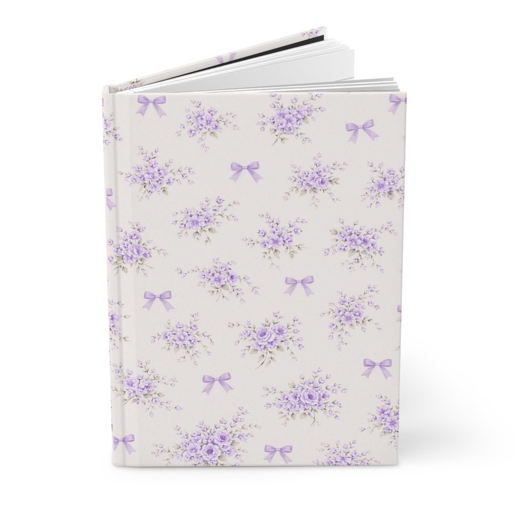 Lavender Floral Pattern Hardcover Journal | Purple Bouquet Bows Notebook