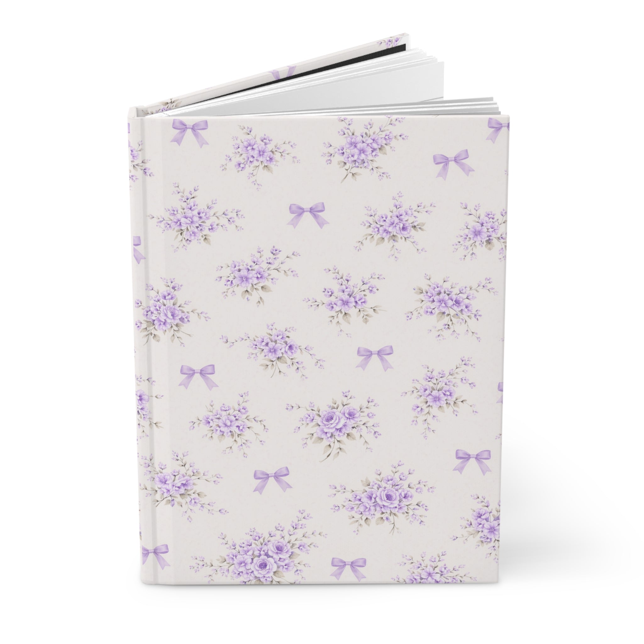 Lavender Floral Pattern Hardcover Journal | Purple Bouquet Bows Notebook