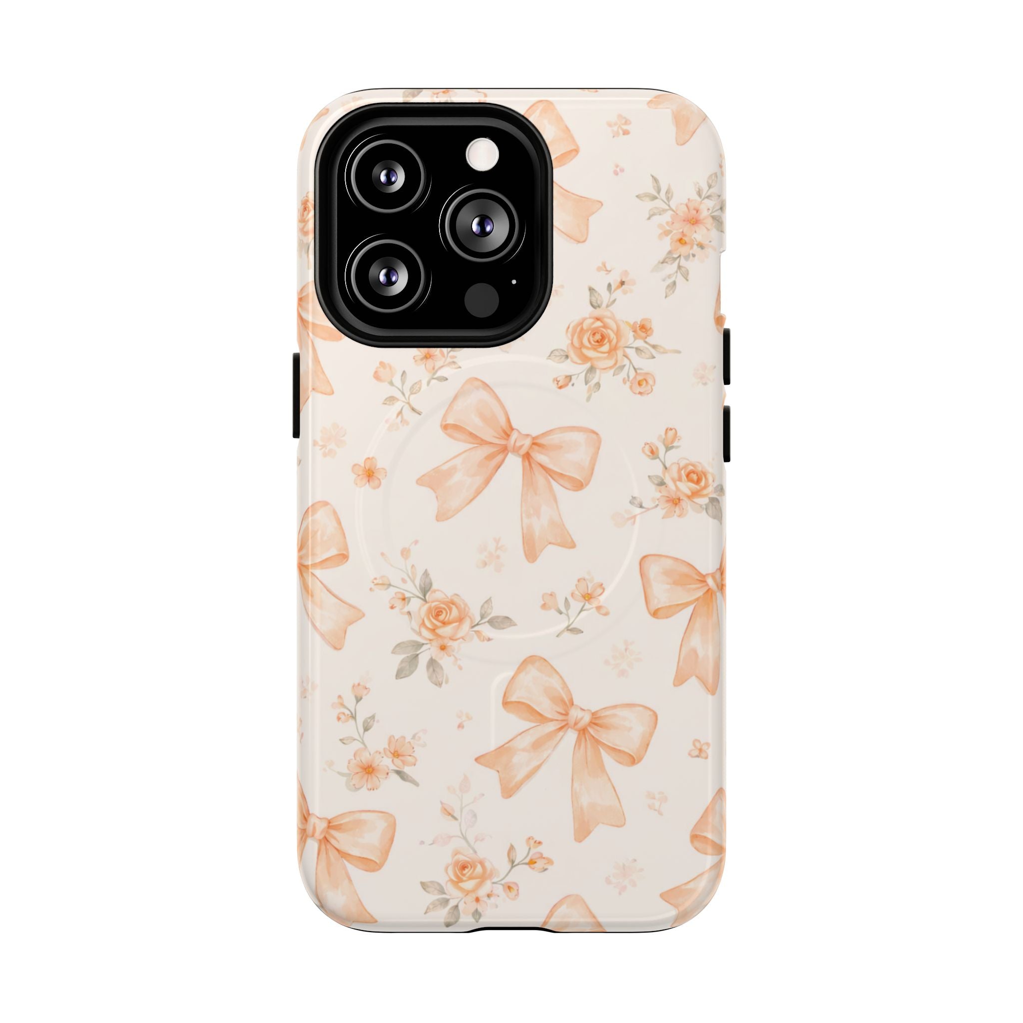 Floral Peach Bow iPhone Case – MagSafe Compatible