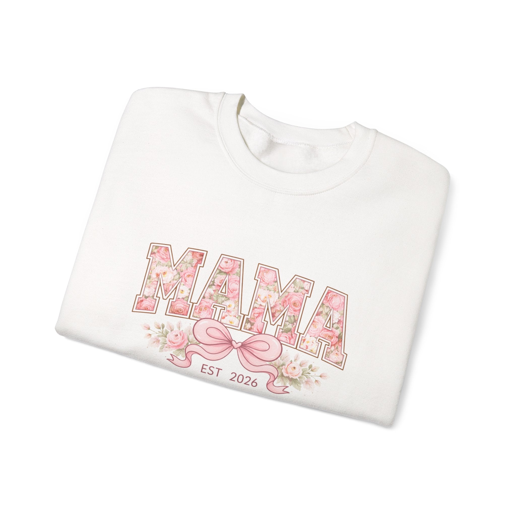 Mama Floral Crewneck Sweatshirt — "MAMA" Pink Bow & Est. 2026 Mother's Day Pullover