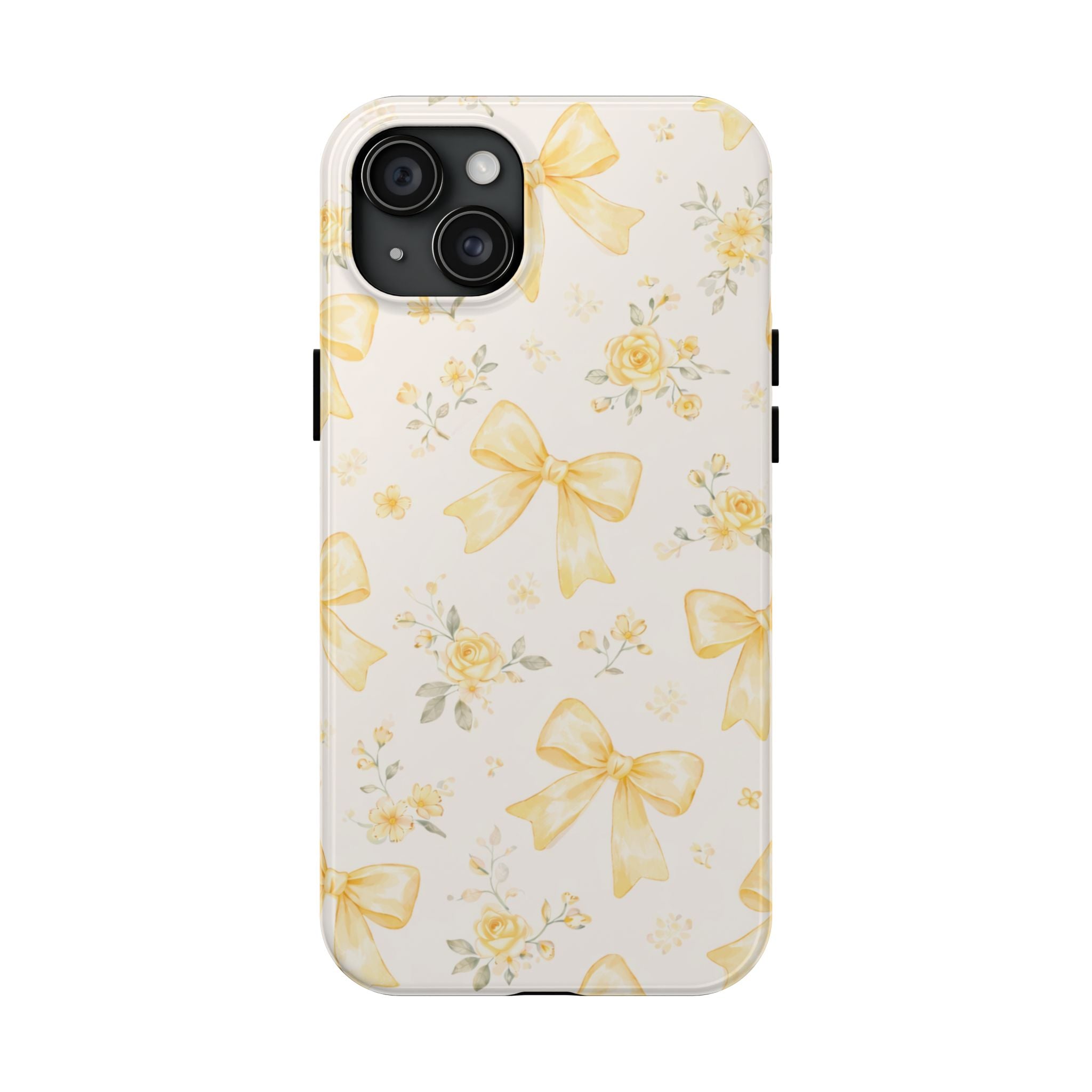 Yellow Bow Floral Phone Case, Cute Yellow Ribbon Pattern