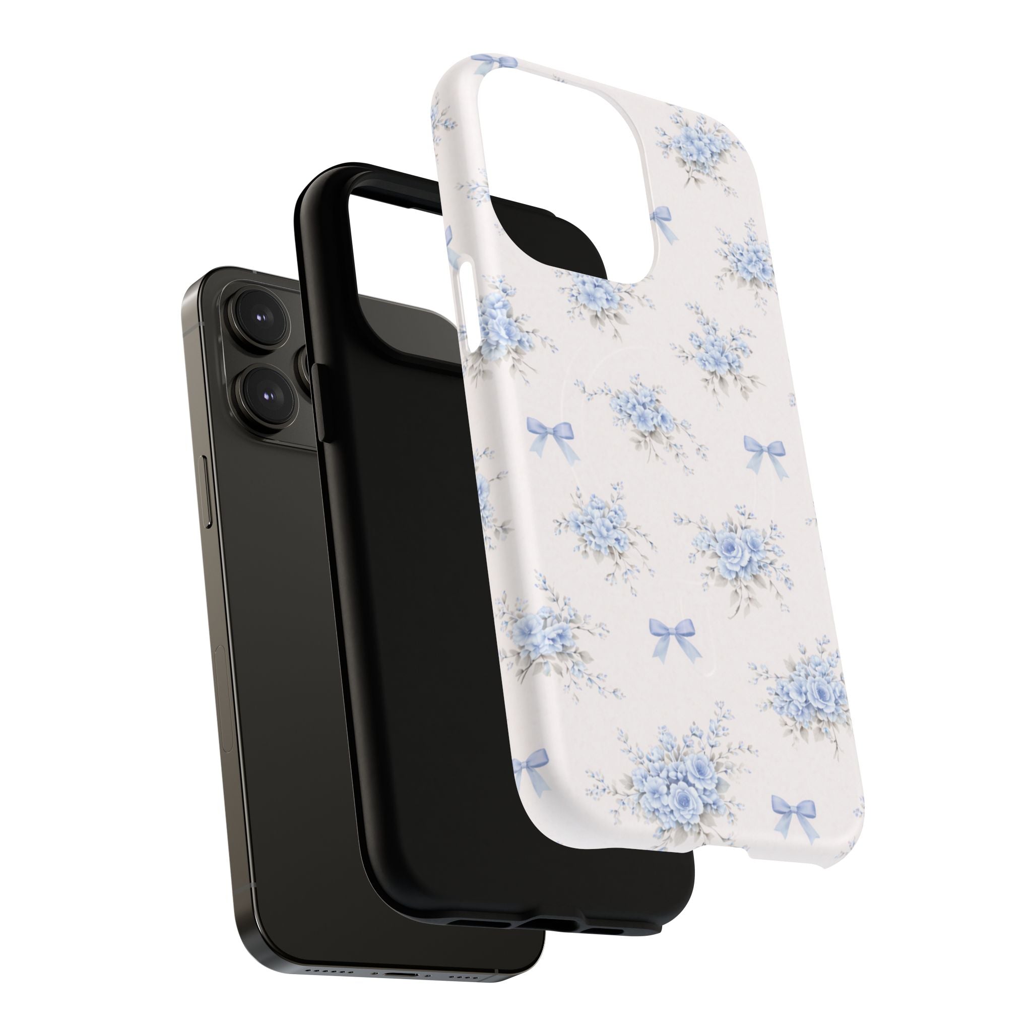 Blue Floral Bow iPhone Case – MagSafe Compatible