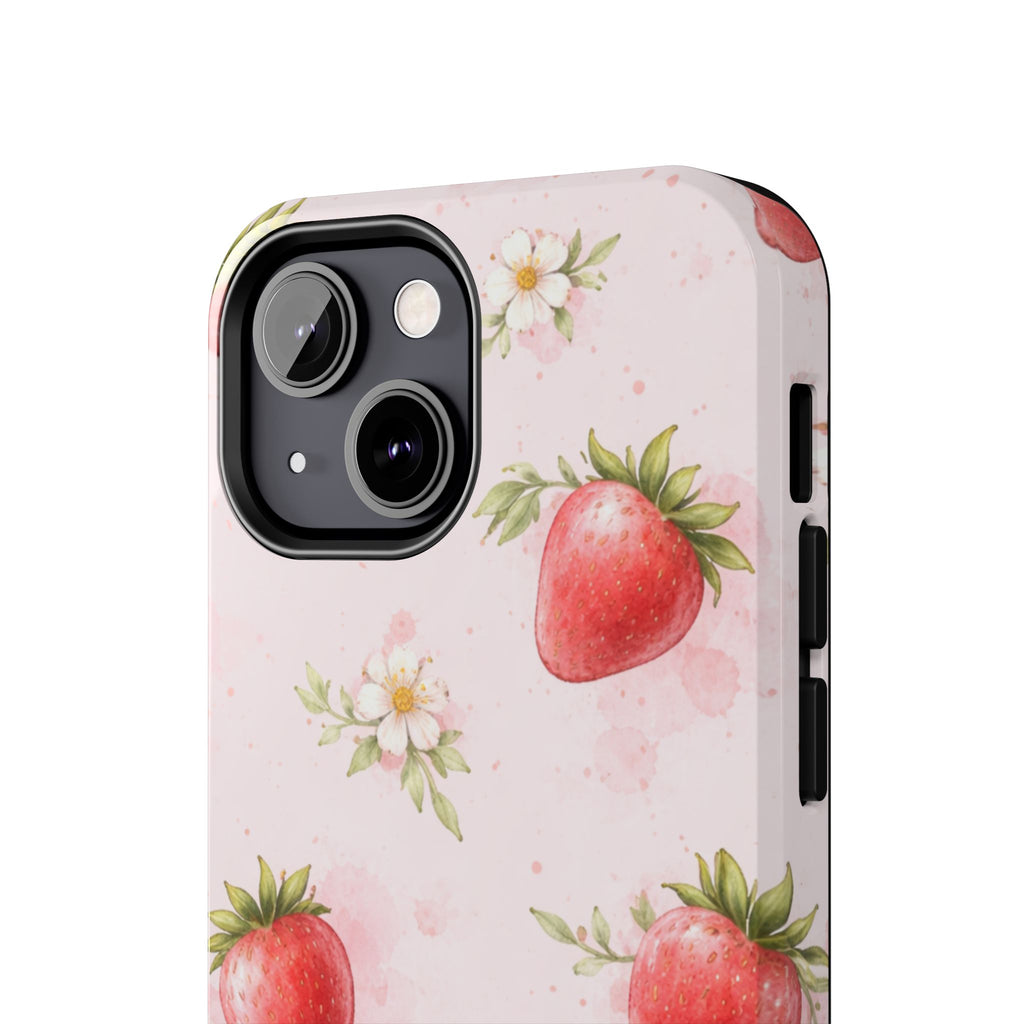 Watercolor Strawberry Phone Case, Pink Floral Fruit Pattern