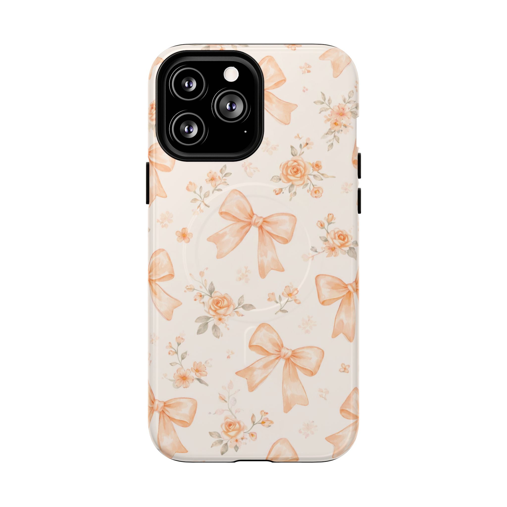 Floral Peach Bow iPhone Case – MagSafe Compatible