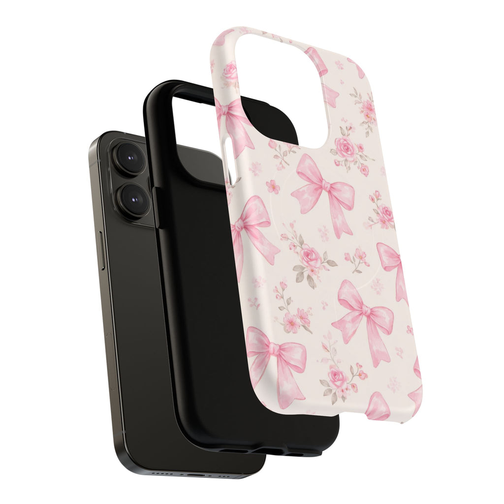 Pink Bow Floral iPhone Case – MagSafe Compatible