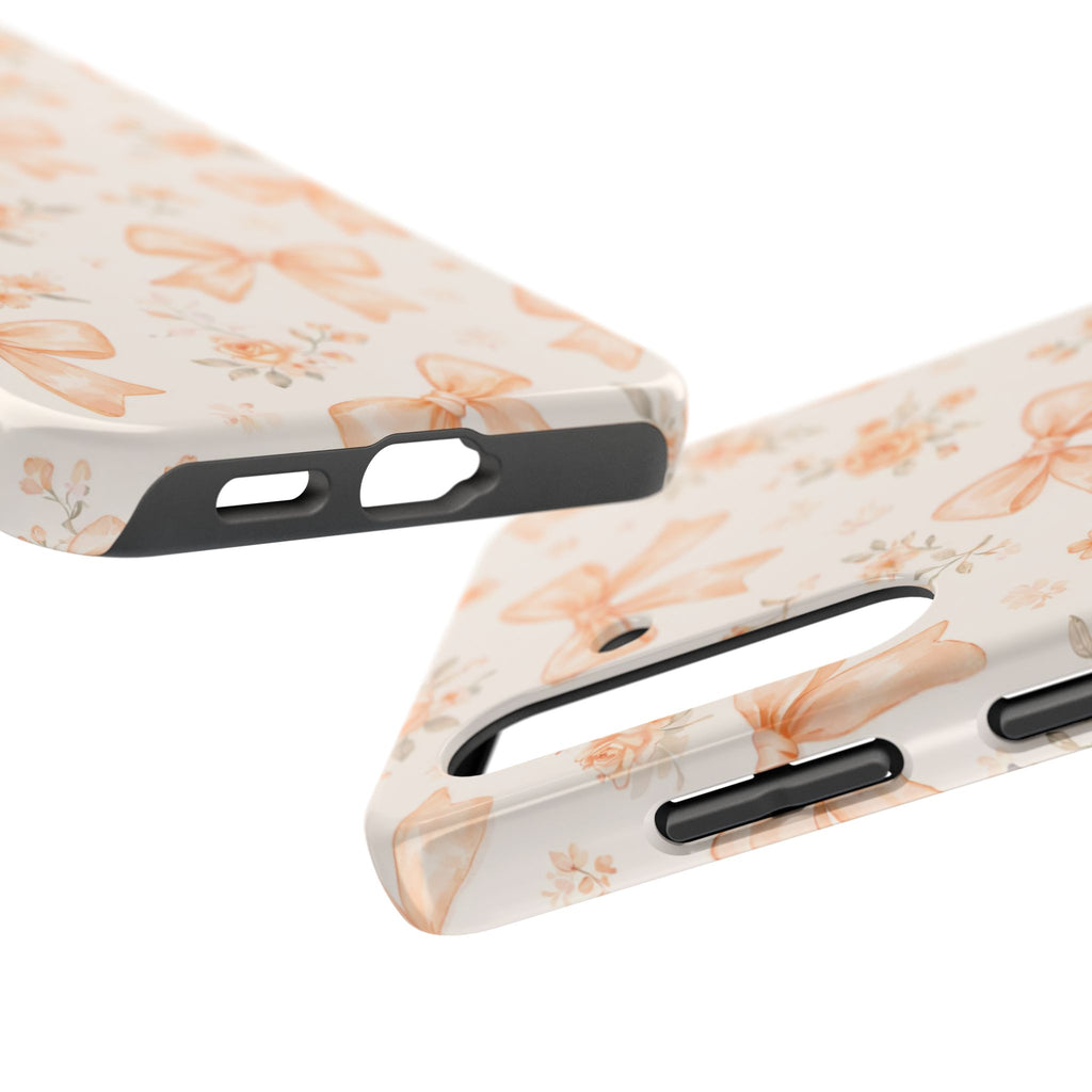 Peach Watercolor Bows Tough Phone Case, Floral Bow Pattern