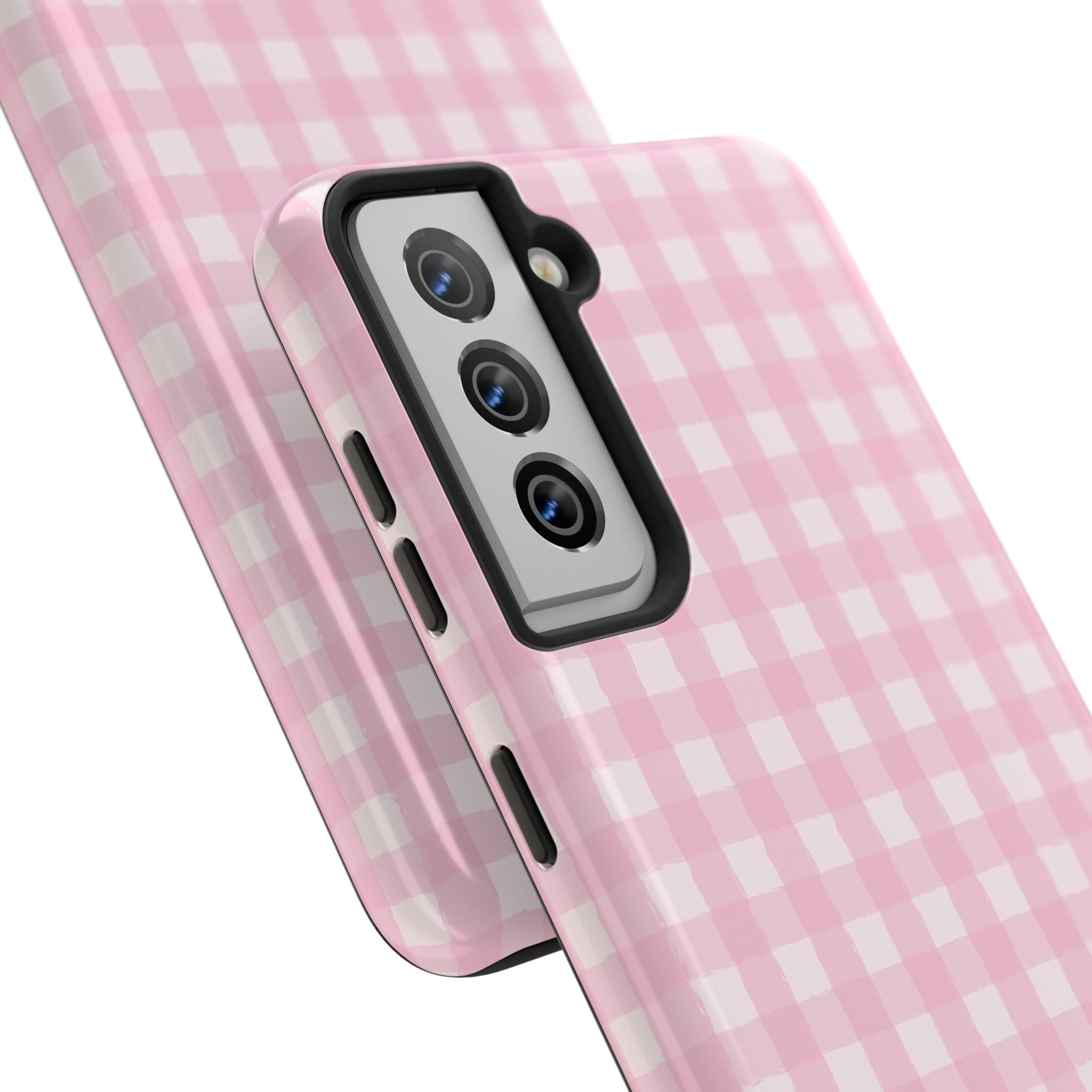 Pink Gingham Tough Samsung Case – Protective Check Pattern Cover for Women & Teens
