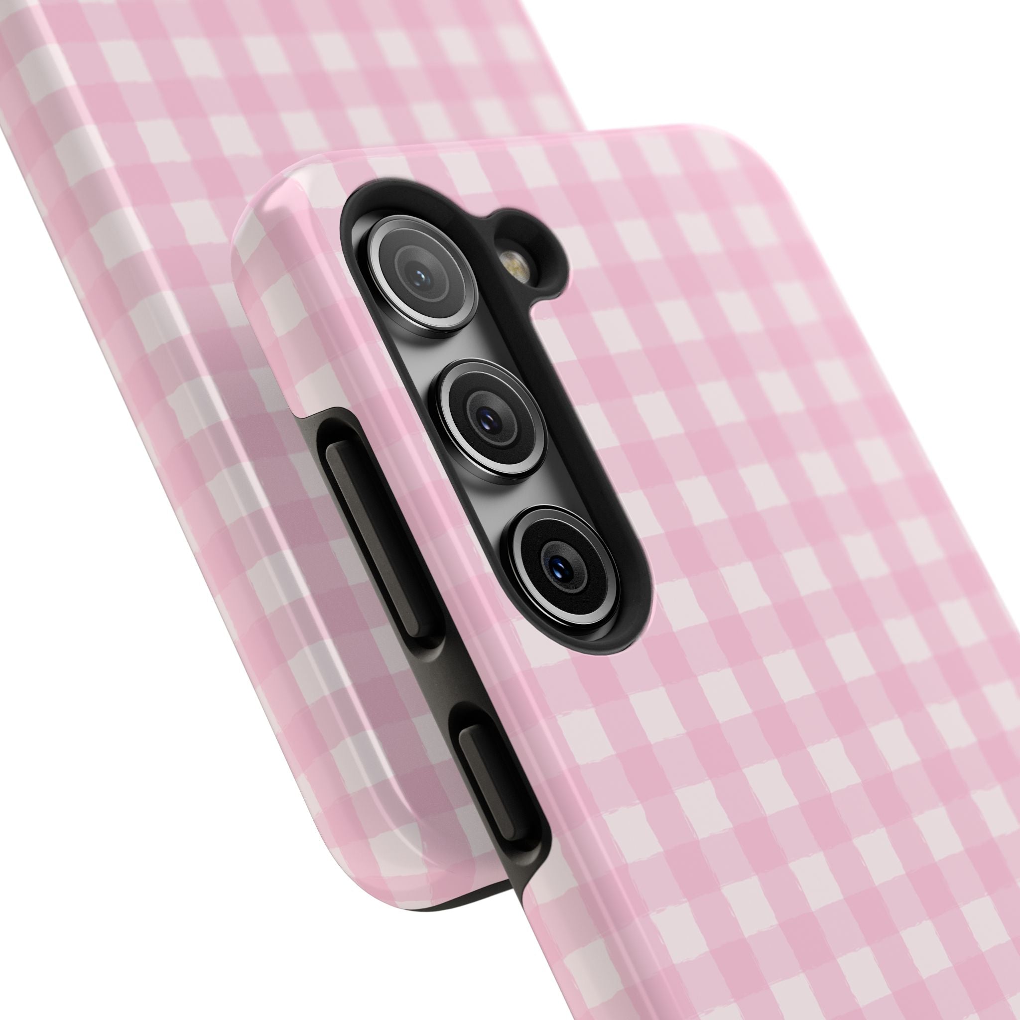 Pink Gingham Tough Samsung Case – Protective Check Pattern Cover for Women & Teens