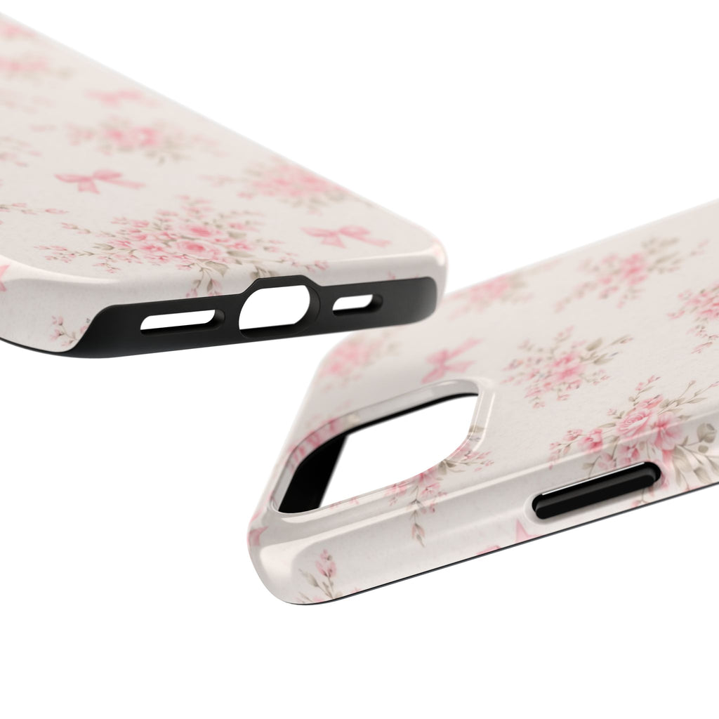 Pink Floral Bouquet iPhone Case, Vintage Roses Bows Pastel Pattern