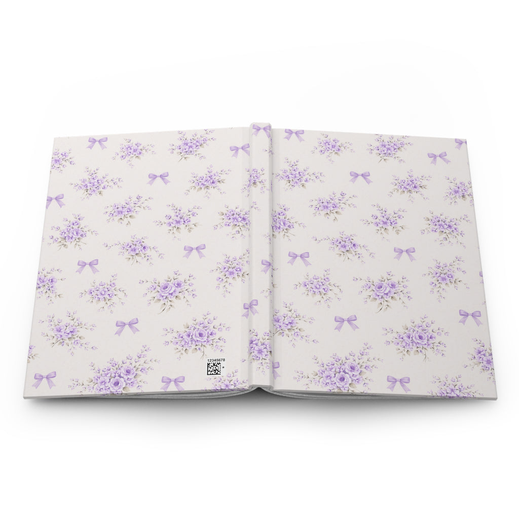 Lavender Floral Pattern Hardcover Journal | Purple Bouquet Bows Notebook