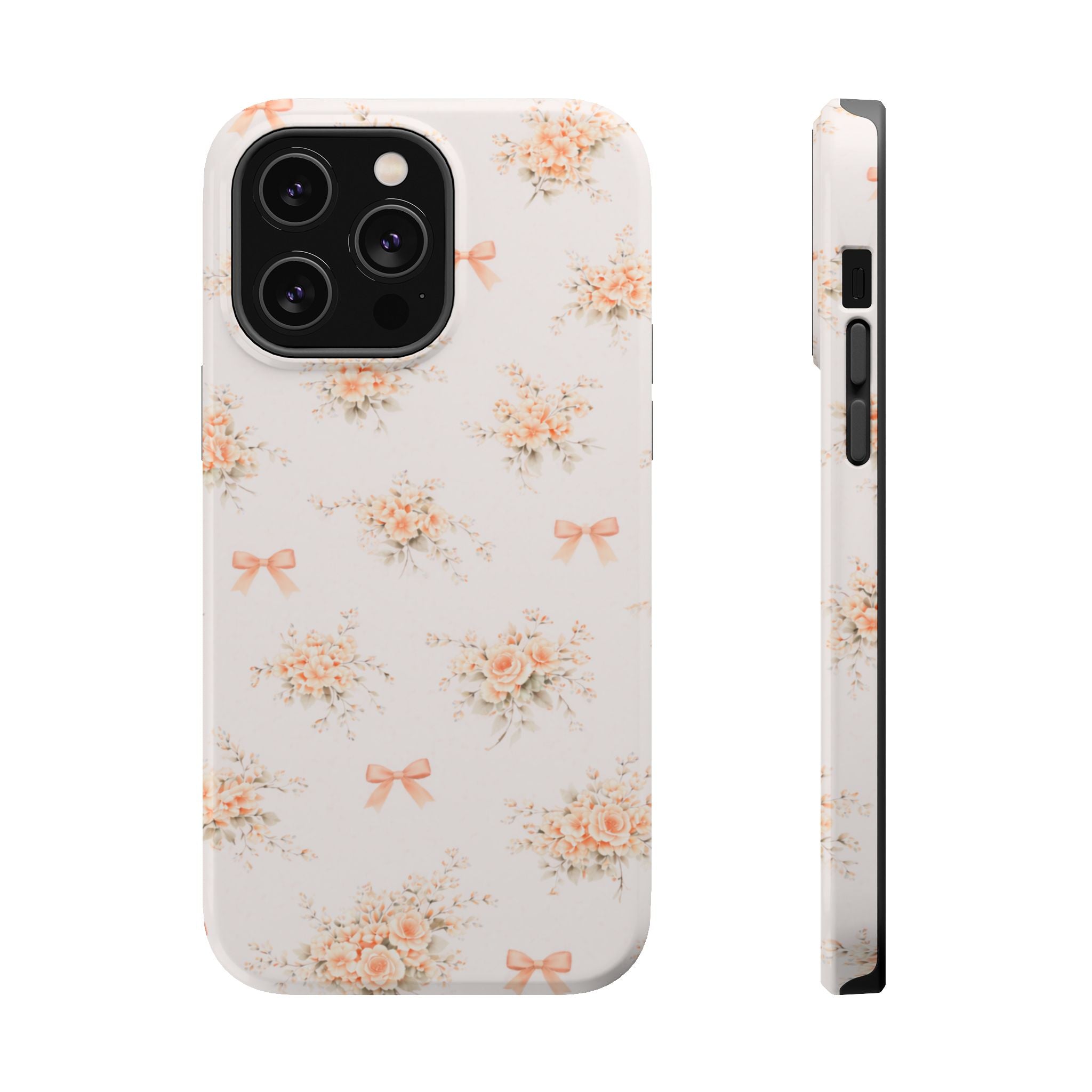 Vintage Peach Floral Bow iPhone Case | Magnetic Impact-Resistant Case