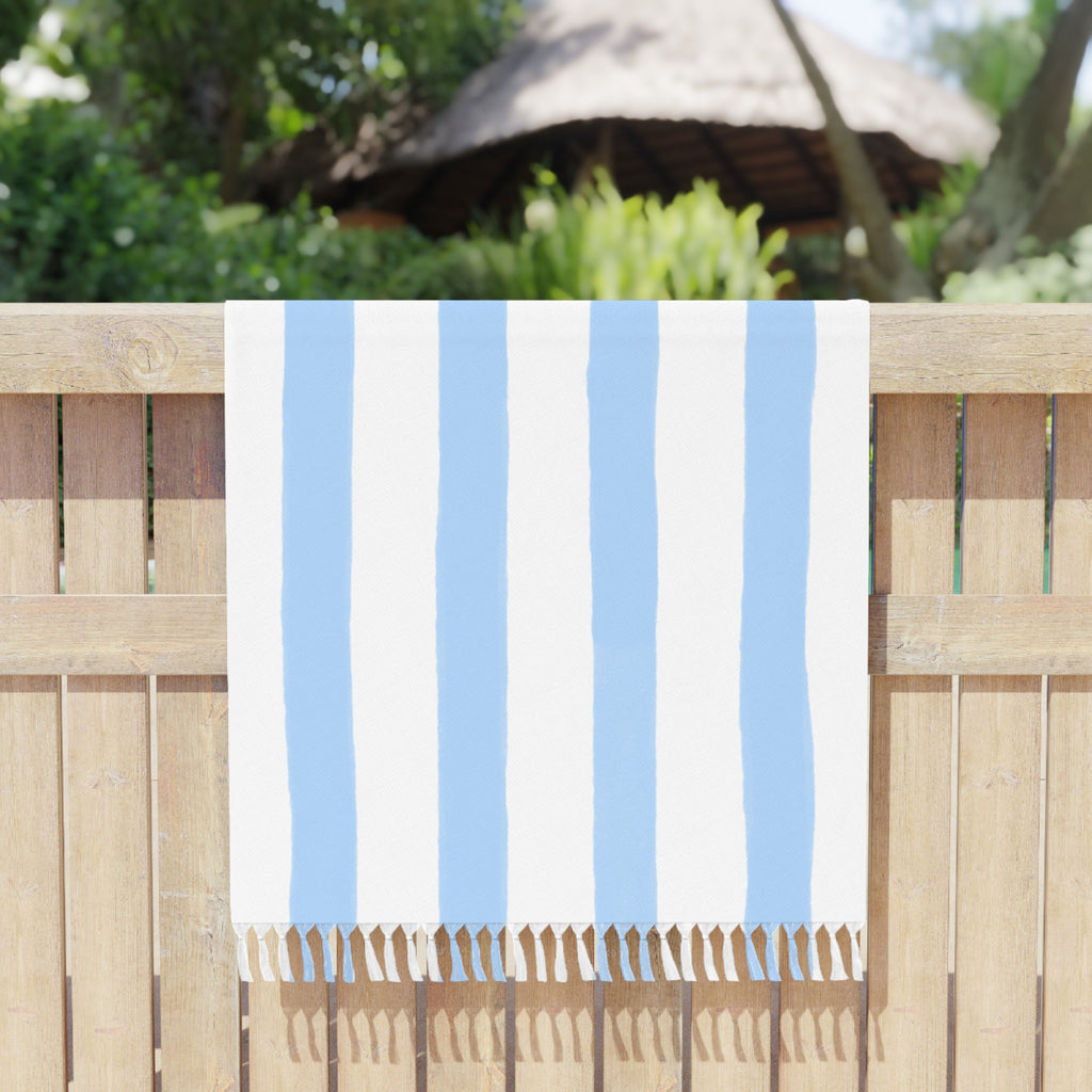 Light Blue Boho Stripe Beach Towel - Turkish Peshtemal with Fringe for Beach and Travel