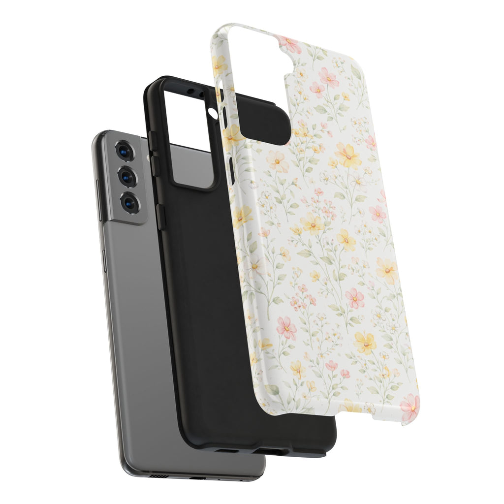 Pastel Floral Pattern Tough Phone Case, Vintage Dainty Flowers