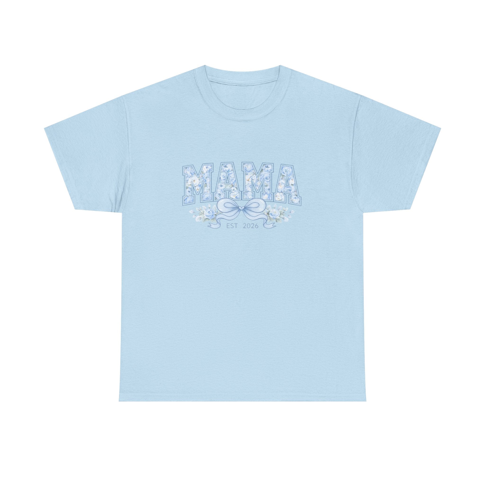 Mama Floral Bow T-Shirt — 'MAMA' Blue Vintage Floral Tee (Mother’s Day Gift)