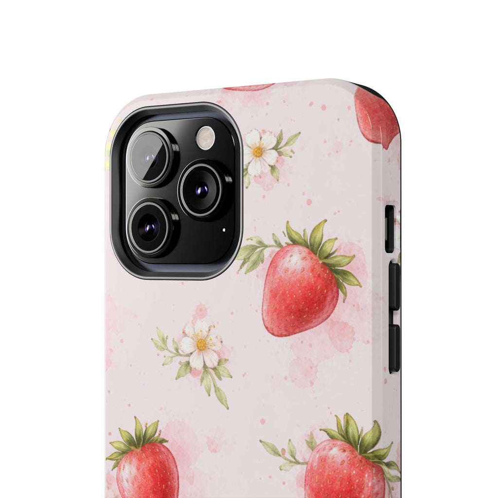 Watercolor Strawberry Phone Case, Pink Floral Fruit Pattern