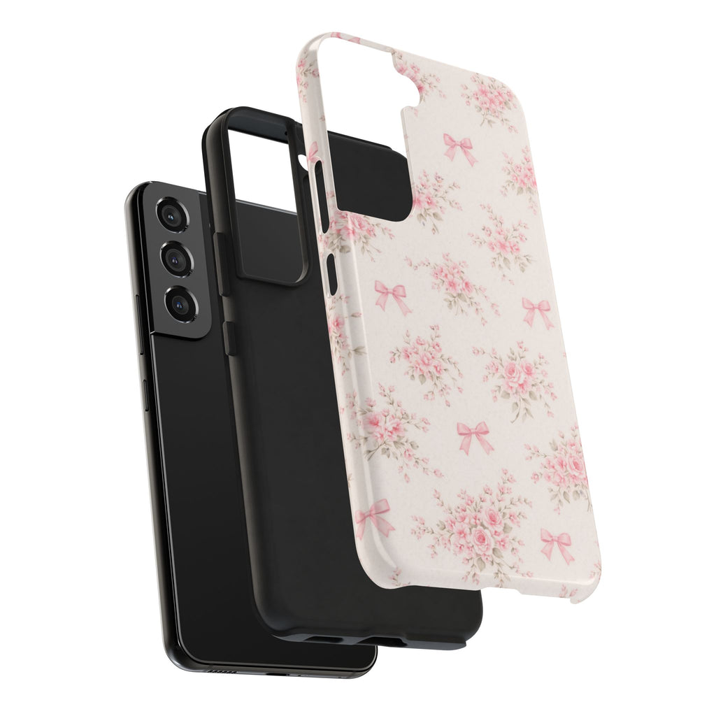 Pink Floral Bouquet Samsung Galaxy Tough Phone Case, Vintage Roses and Bows