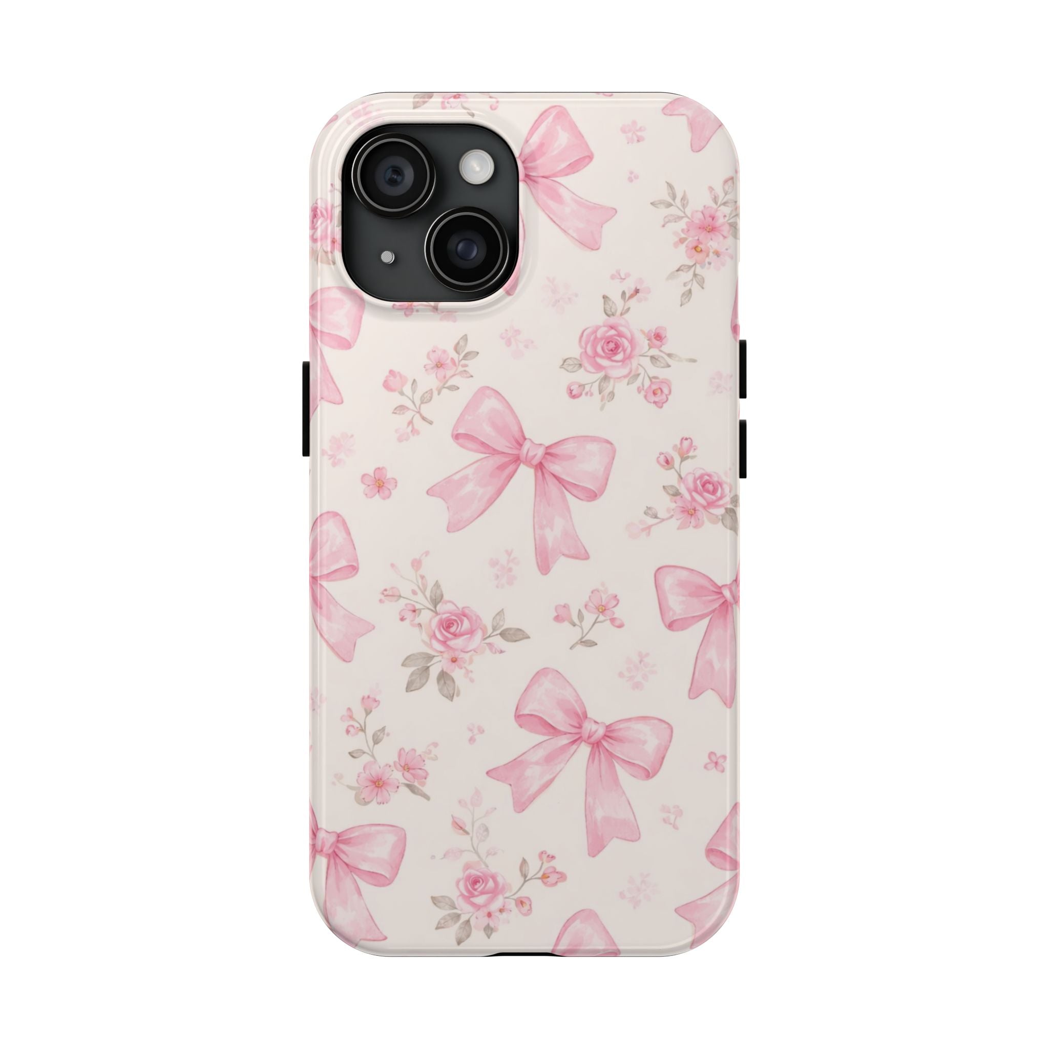 Pink Bow Floral Phone Case, Cute Vintage Rose Pattern