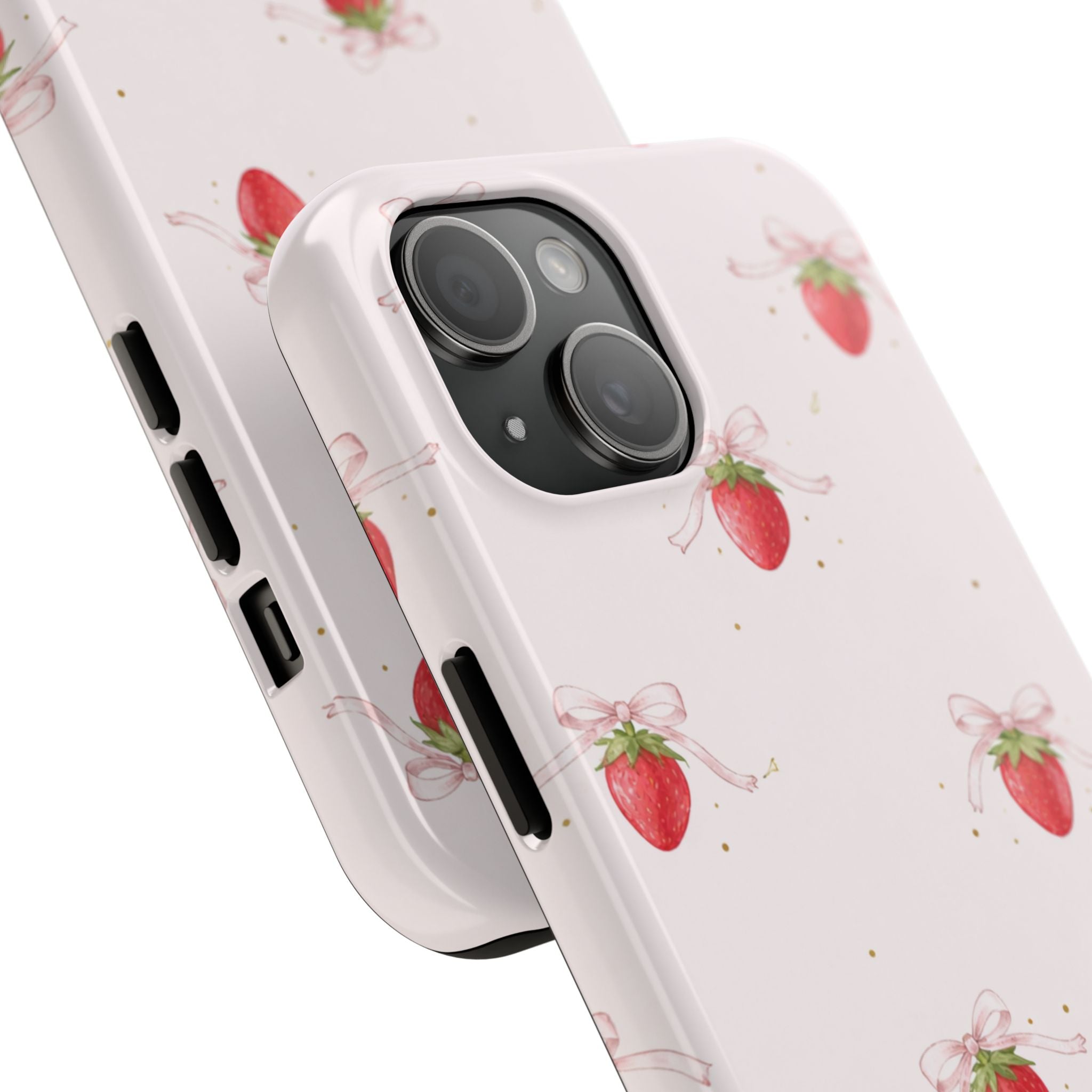 Pink Strawberry Pattern Tough Phone Case, Pastel Fruit Print