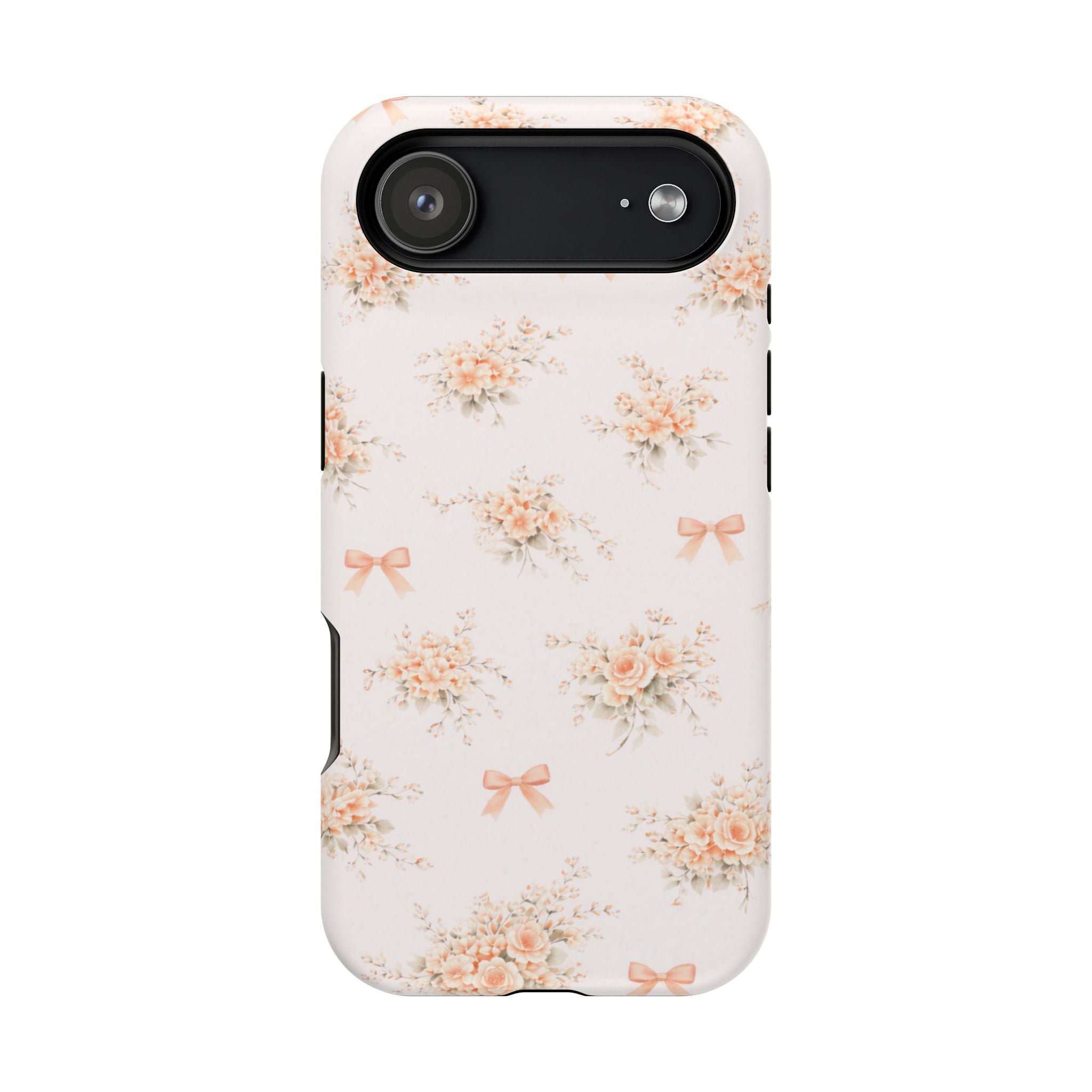 Vintage Peach Floral Bow iPhone Case | Magnetic Impact-Resistant Case