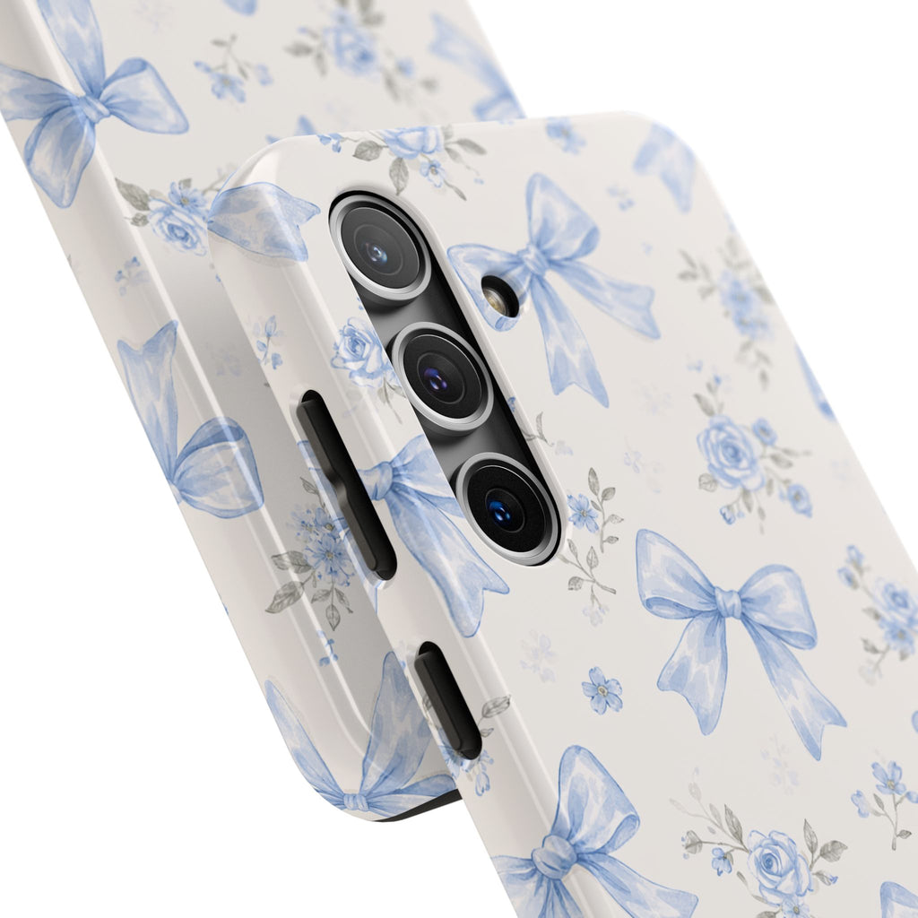 Blue Watercolor Bows Floral Pattern iPhone Case, Magnetic Impact-Resistant