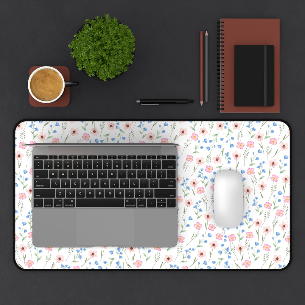 Floral Wildflower Desk Mat – Pastel Meadow Mousepad for Home Office & Study