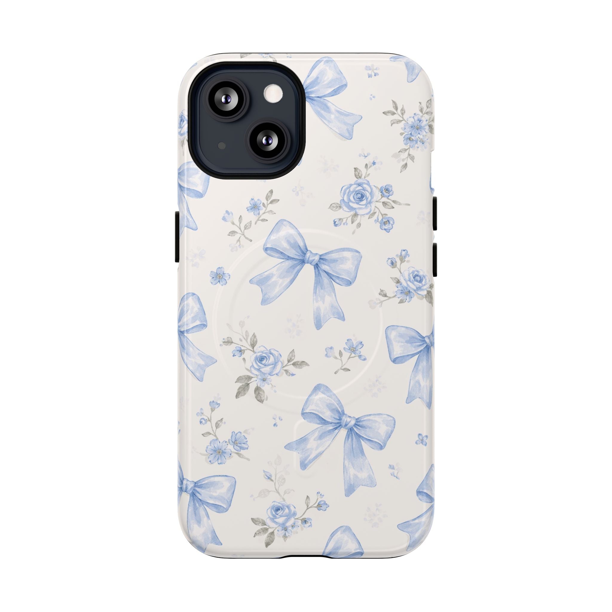 Floral Blue Bow iPhone Case – MagSafe Compatible