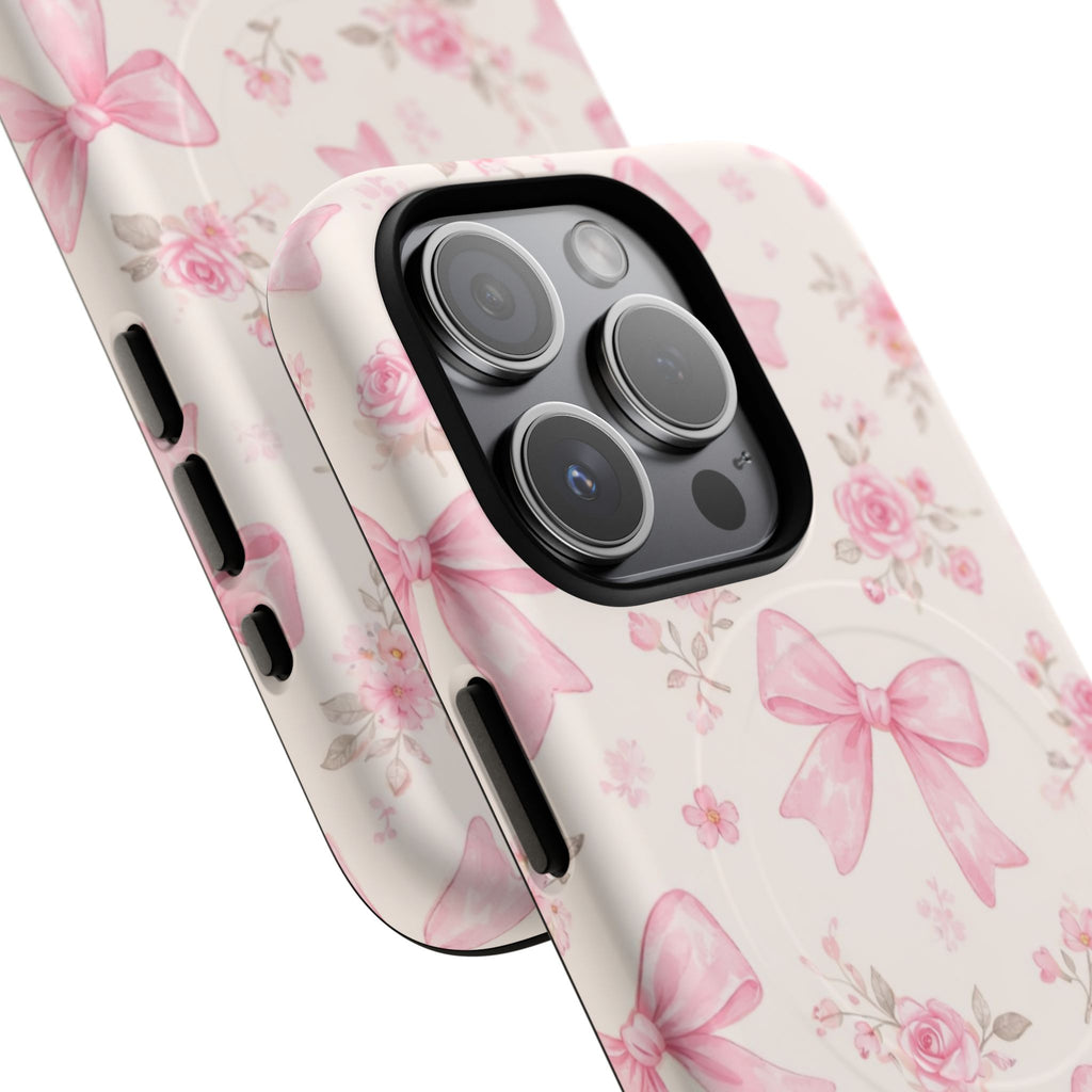 Pink Bow Floral iPhone Case – MagSafe Compatible