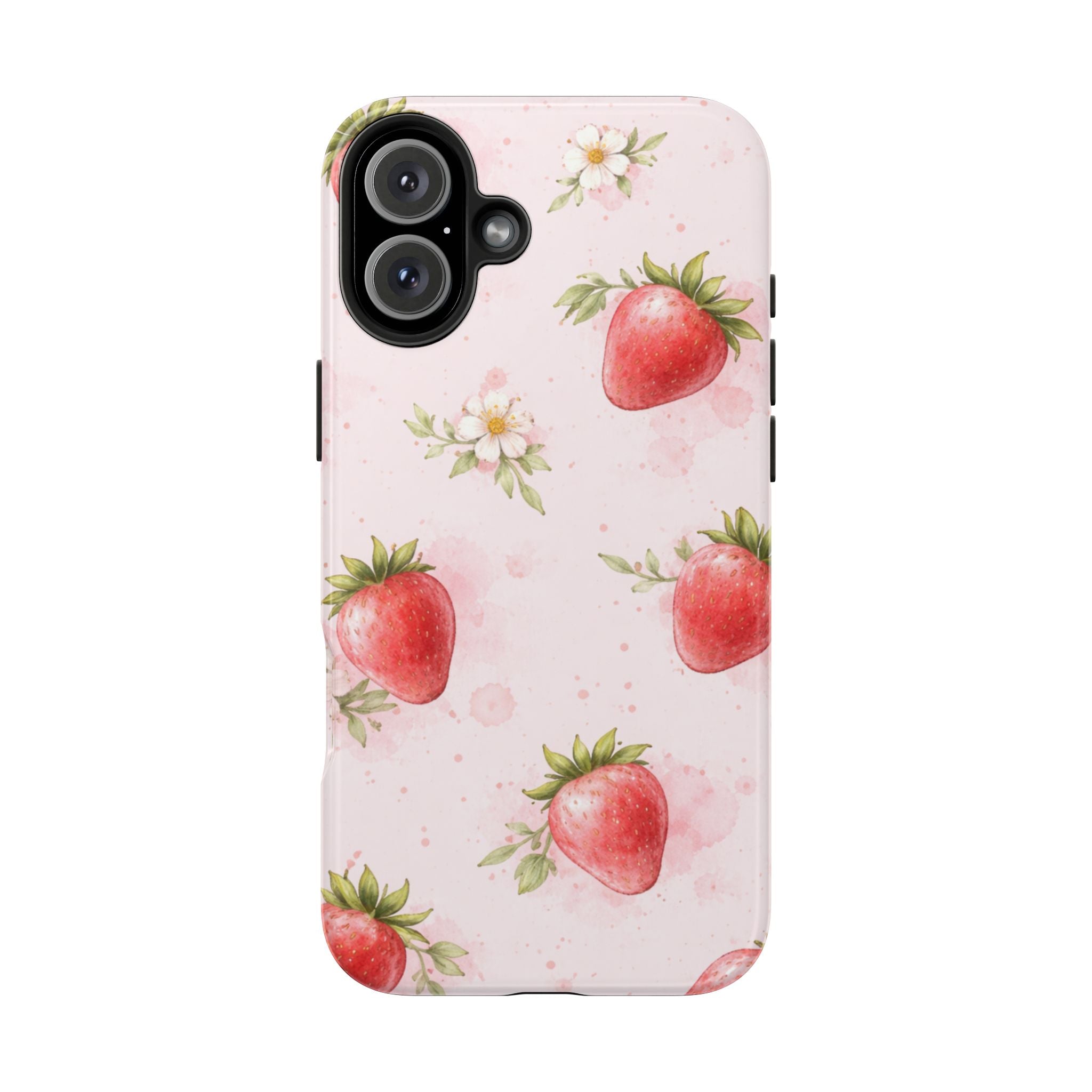 Watercolor Strawberry Phone Case, Pink Floral Fruit Pattern