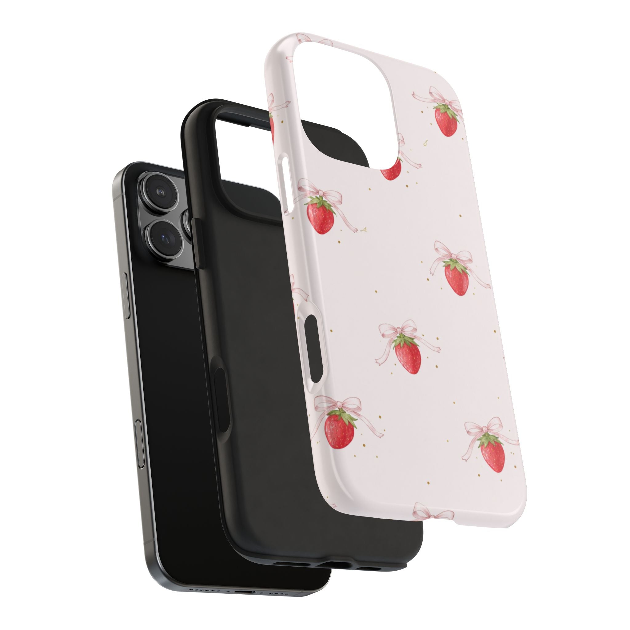 Pink Strawberry Pattern Tough Phone Case, Pastel Fruit Print