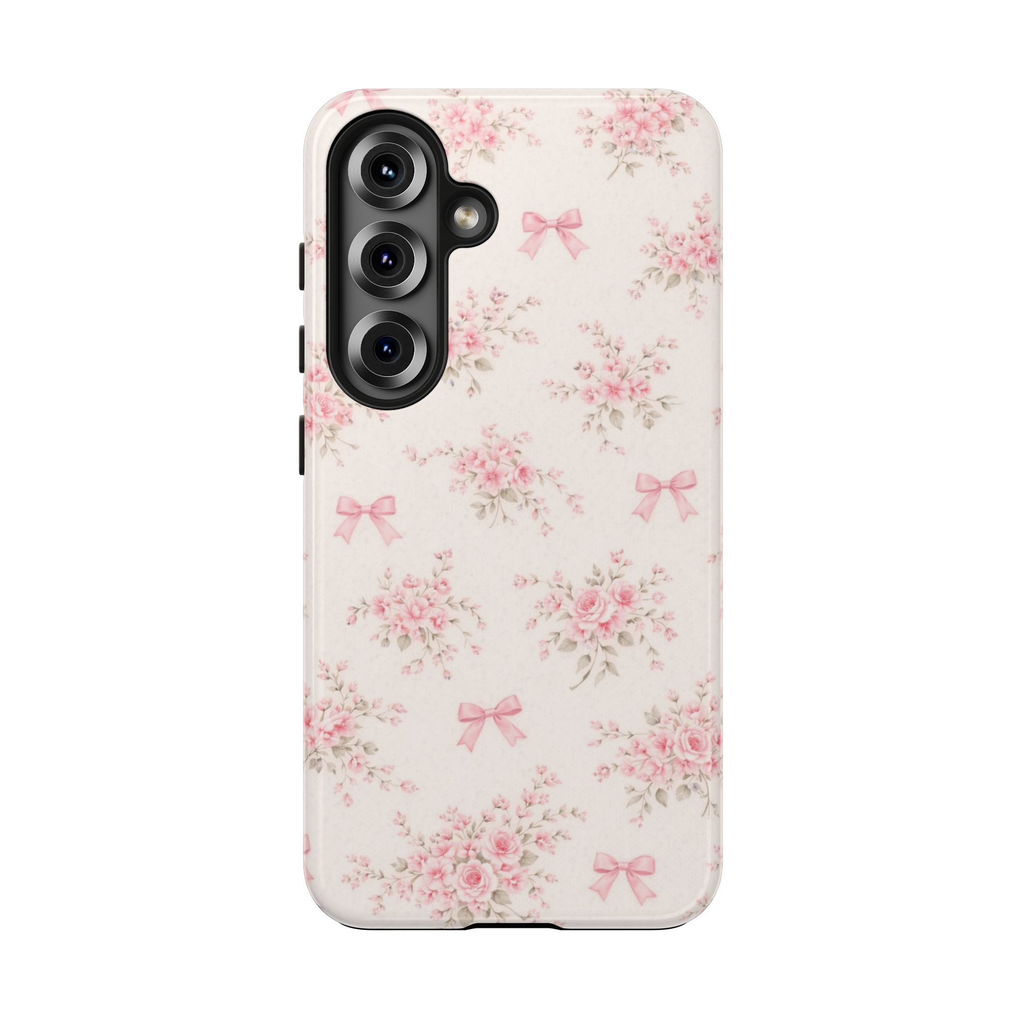 Pink Floral Bouquet Samsung Galaxy Tough Phone Case, Vintage Roses and Bows