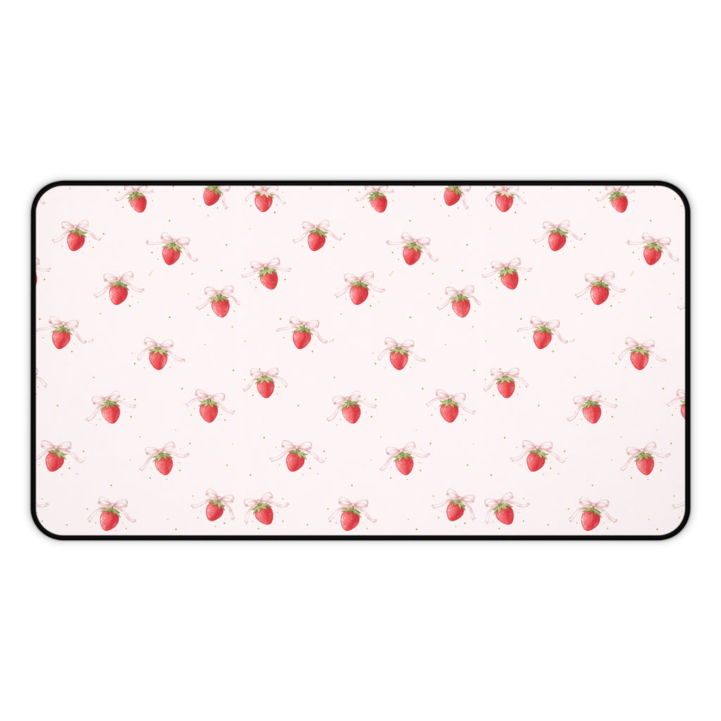 Strawberry Pattern Desk Mat, Pink Fruit Mousepad