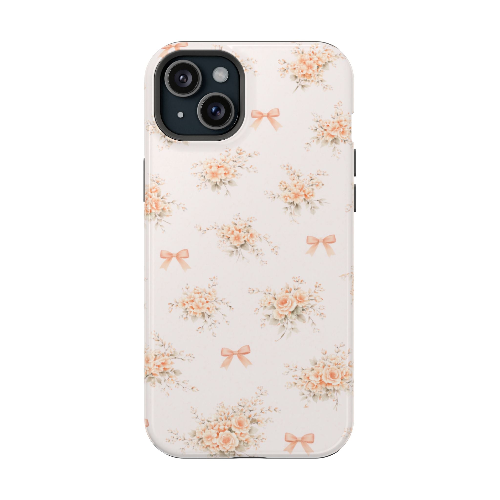 Vintage Peach Floral Bow iPhone Case | Magnetic Impact-Resistant Case