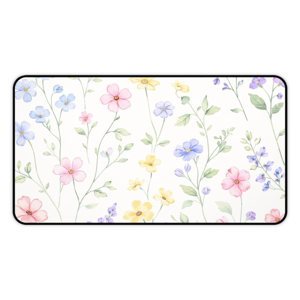 Watercolor Wildflowers Desk Mat | Pastel Floral Mouse Pad