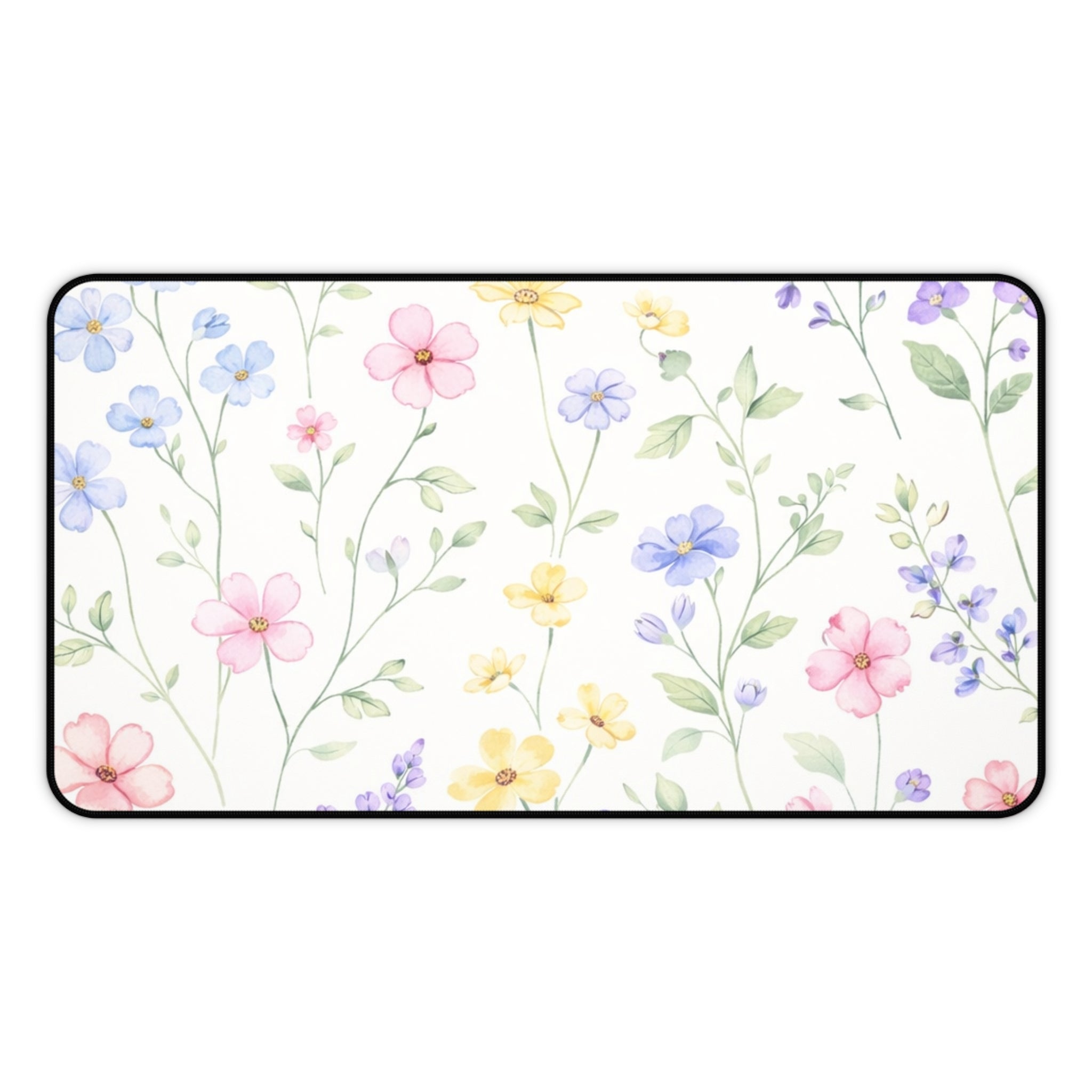 Watercolor Wildflowers Desk Mat | Pastel Floral Mouse Pad