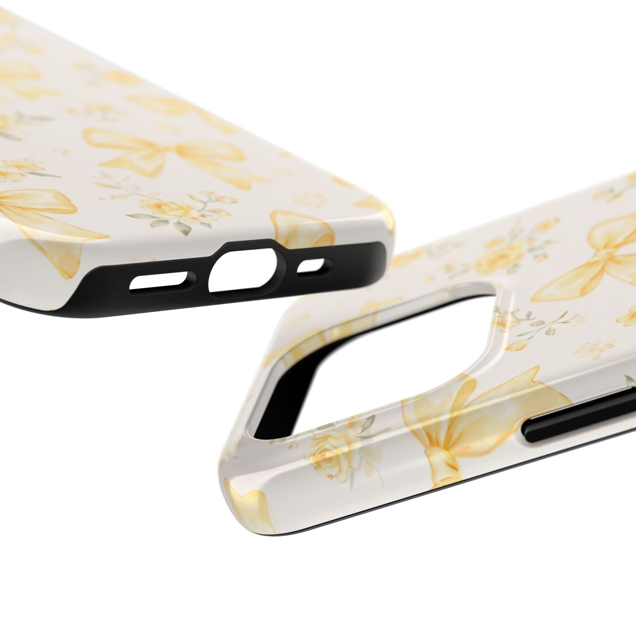 Yellow Bow Floral Phone Case, Cute Yellow Ribbon Pattern