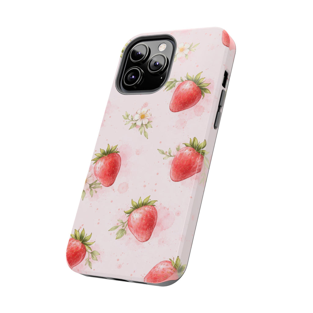 Watercolor Strawberry Phone Case, Pink Floral Fruit Pattern