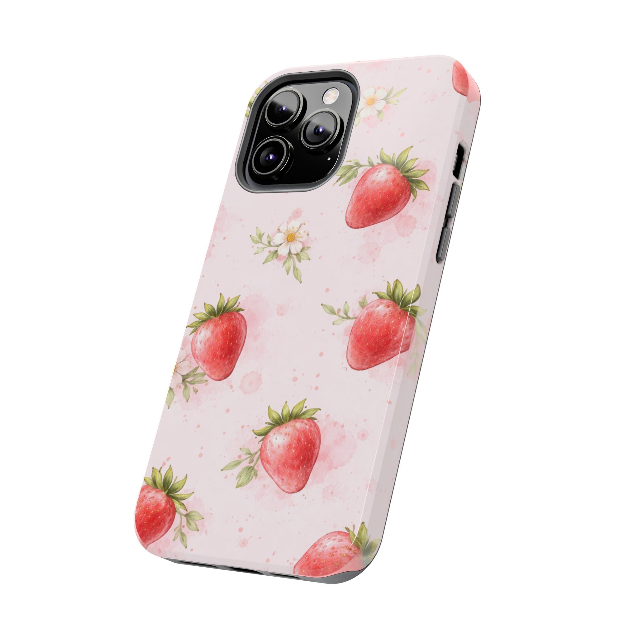 Watercolor Strawberry Phone Case, Pink Floral Fruit Pattern